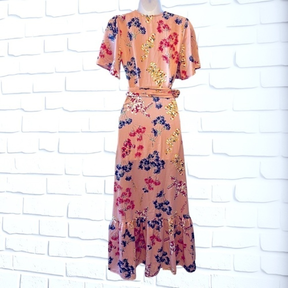 Lulus Mystic Mondays Pink Floral Print Wrap Maxi Dress, Short Sleeves size XS/S - Picture 3 of 15